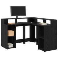 Bureau met plank Zwart eiken 130 x 130 x 91 cm Bewerkt hout - thumbnail