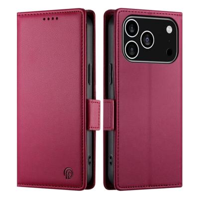 Lunso iPhone 17 Pro hoesje - PU leren Bookcase met ruimte voor pasjes - Rood