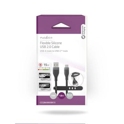 USB-Kabel | USB 2.0 | USB-A Male | USB-C© Male | 15 W | 480 Mbps | Vernikkeld | 1.50 m | Rond | Si - thumbnail