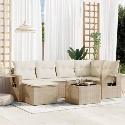 6-delige Loungeset met kussens poly rattan beige