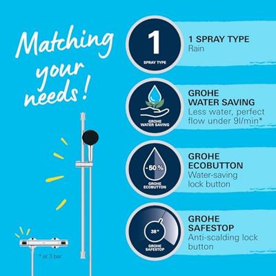 Doucheset - 1 straal - Thermostatische mengkraan - GROHE - 34805001 - Grijs
