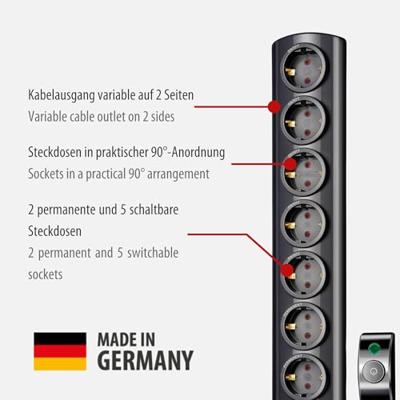 Brennenstuhl Primera-Tec Comfort Switch Plus 19.500A stekkerdoos met overspanningsbeveiliging 7-voudig zwart 2m H05VV-F 3G1,5 2 permanent, 5 - thumbnail