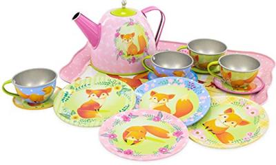 Simply For Kids tinnen theeservice vos in koffer 15-delig