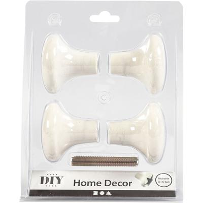 Creativ Company Haak, h: 5,1 cm, d 5,4 cm, wit, 4 stuk/ 1 doos