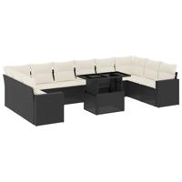 11-delige Loungeset met kussens poly rattan zwart - thumbnail
