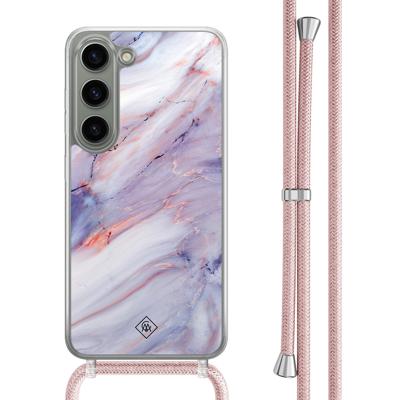 Samsung Galaxy S23 hoesje met rosegoud koord - Marmer paars