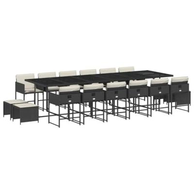 17-delige Tuinset met kussens poly rattan zwart