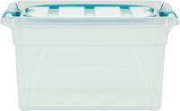 Whitefurze Carry Box opbergdoos 7 liter, transparant met blauwe handvaten - thumbnail