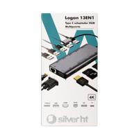 Silver HT-adapter type C hub 13 in 1 van aluminium. Compatibel met MacBook 2015/2016, MacBook Pro, MacBook Pro 2017, MacBook 2018 en Samsung DEX, Nintendo Switch, pc, tablet, smartphone. - thumbnail