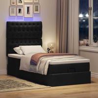 Ottoman bed met matras en LED's 90x200cm stof zwart - thumbnail