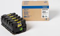 Brother HGe-651V5 Labeltape Set van 5 stuks Tapekleur: Geel Tekstkleur: Zwart 24 mm 8 m - thumbnail