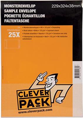 Cleverpack monsterenveloppen, ft 229 x 324 x 38 mm, met stripsluiting, wit, pak van 25 stuks Cleverpack monsterenveloppen, ft 229 x 324 x 38 mm, met stripsluiting, wit, pak van 25 stuks