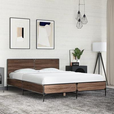 Bedframe bewerkt hout metaal bruin eikenkleur 135x190 cm