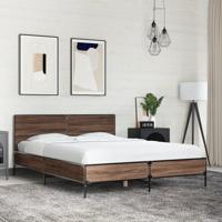 Bedframe bewerkt hout metaal bruin eikenkleur 135x190 cm - thumbnail
