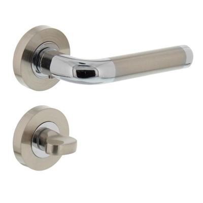 Intersteel Deurkruk Agatha op rozet met toilet-/badkamersluiting - chroom/nikkel mat