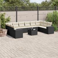 11-delige Loungeset met kussens poly rattan zwart - thumbnail
