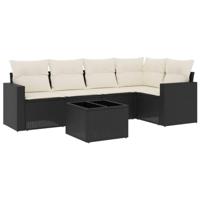 6-delige Loungeset met kussens poly rattan zwart - thumbnail