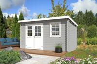 Outdoor Life Amira Blokhut 400x250 cm 28 mm vuren Platinum Grey-Wit gecoat- Lessenaarsdak- - Outdoor Life - thumbnail