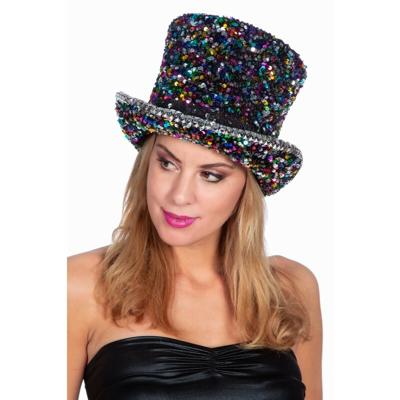 Hoge hoed luxe pailletten (met elastiek)