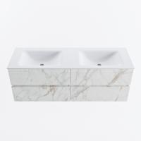 MONDIAZ VICA 140cm badmeubel onderkast Carrara 4 lades. Wastafel CLOUD dubbel 2 kraangaten, kleur Talc. - thumbnail