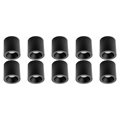 Opbouwspot 10 Pack - Pragmi Cliron Pro - GU10 Fitting - Opbouw Rond - Mat Zwart - Aluminium - Verdiept - Ø90mm