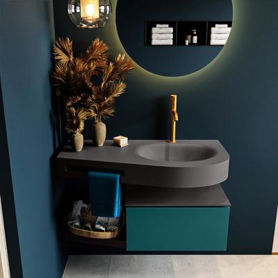 MONDIAZ RIVA 100cm badmeubel onderkast / planchet kleur Smag met 1 lade. Wastafel DULCET rechts 1 kraangat kleur Dark_Grey.
