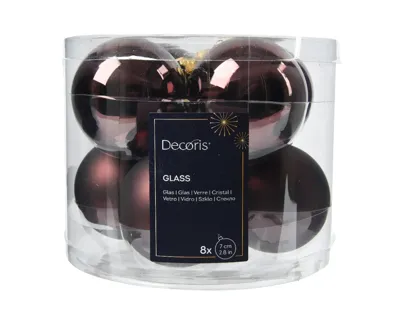 Decoris kerstballen glas 8st zwarte truffel 7cm