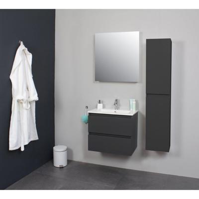 Badkamermeubel Boss & Wessing Pepper Wastafel Porselein Incl Spiegel En Kraangat 60x55x46 cm Antraciet Boss & Wessing