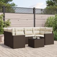 7-delige Loungeset met kussens poly rattan bruin - thumbnail