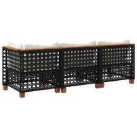 Tuinbank 3-zits met kussens poly rattan zwart - thumbnail