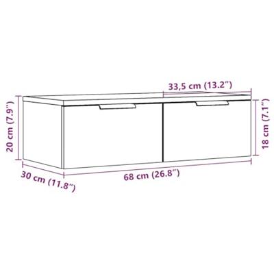 Wandkast 68x30x20 cm bewerkt hout oud houtkleurig