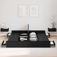 Opbergbedframe met lade Zwart eiken 200 x 200 cm Bewerkt hout - thumbnail