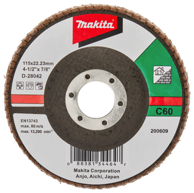 Makita Accessoires Lamellenschuurschijf 115mm C60 - D-28042 D-28042 Makita Accessoires Lamellenschuurschijf 115mm C60 - D-28042 D-28042