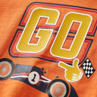 Kindershirt met lange mouwen racewagenprint 128 donkeroranje - thumbnail