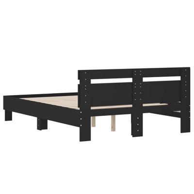 Bedframe met hoofdbord bewerkt hout zwart 140x190 cm