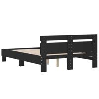 Bedframe met hoofdbord bewerkt hout zwart 140x190 cm - thumbnail