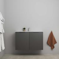 On-Line Onderkast - 100 cm - Voorgemonteerd - 2 Deuren met Greep - Porseleinen Wastafel - 1 Kraangat - Mat Antraciet - thumbnail