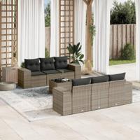 7-delige Loungeset met kussens poly rattan grijs - thumbnail