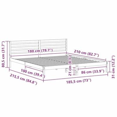 Bedframe met hoofdeinde Bruin 180 x 210 cm Massief grenenhout