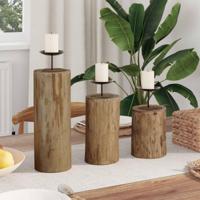 Kaarsenhouder 3 pcs Naturel Massief teakhout - thumbnail