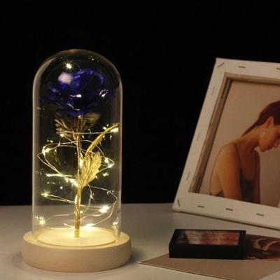 Simulatie rozen lichten glazen cover decoraties ambachten valentines dag geschenken (goud folie Rose blauw)