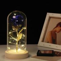 Simulatie rozen lichten glazen cover decoraties ambachten valentines dag geschenken (goud folie Rose blauw) - thumbnail