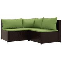 3-delige Loungeset met kussens poly rattan bruin - thumbnail