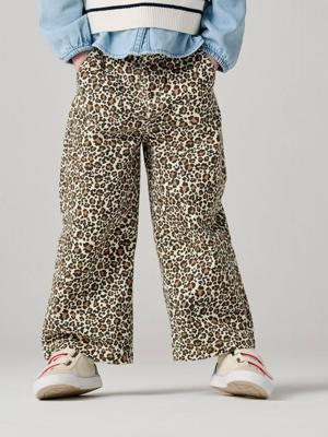 Wijde 'paperbag' meisjesbroek met luipaardprint vanille