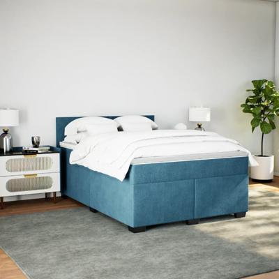 Boxspring met matras fluweel donkerblauw 140x200 cm - thumbnail
