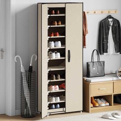 VidaXL Schoenenkast 60x30x166 cm stof crèmekleurig VidaXL Schoenenkast 60x30x166 cm stof crèmekleurig