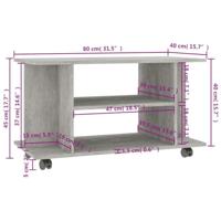 VidaXL Tv-meubel met wieltjes 80x40x45 cm bewerkt hout betongrijs - thumbnail