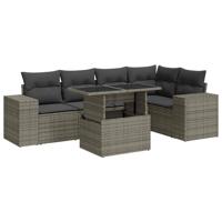 6-delige Loungeset met kussens poly rattan grijs - thumbnail