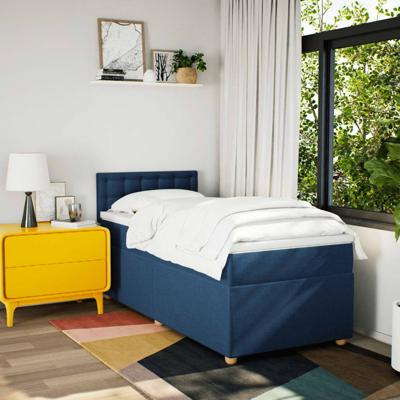 Boxspring met matras stof blauw 90x190 cm - thumbnail