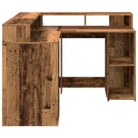 Bureau met LED-verlichting 130x130x91 cm bewerkt hout oud hout - thumbnail